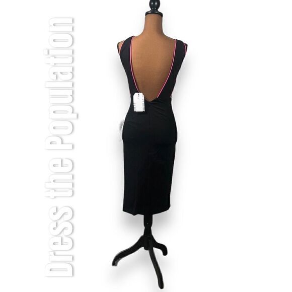Dress the Population Gianna Black & Fuchsia Low Back Sheath Dress Women’s XXS - Picture 14 of 15